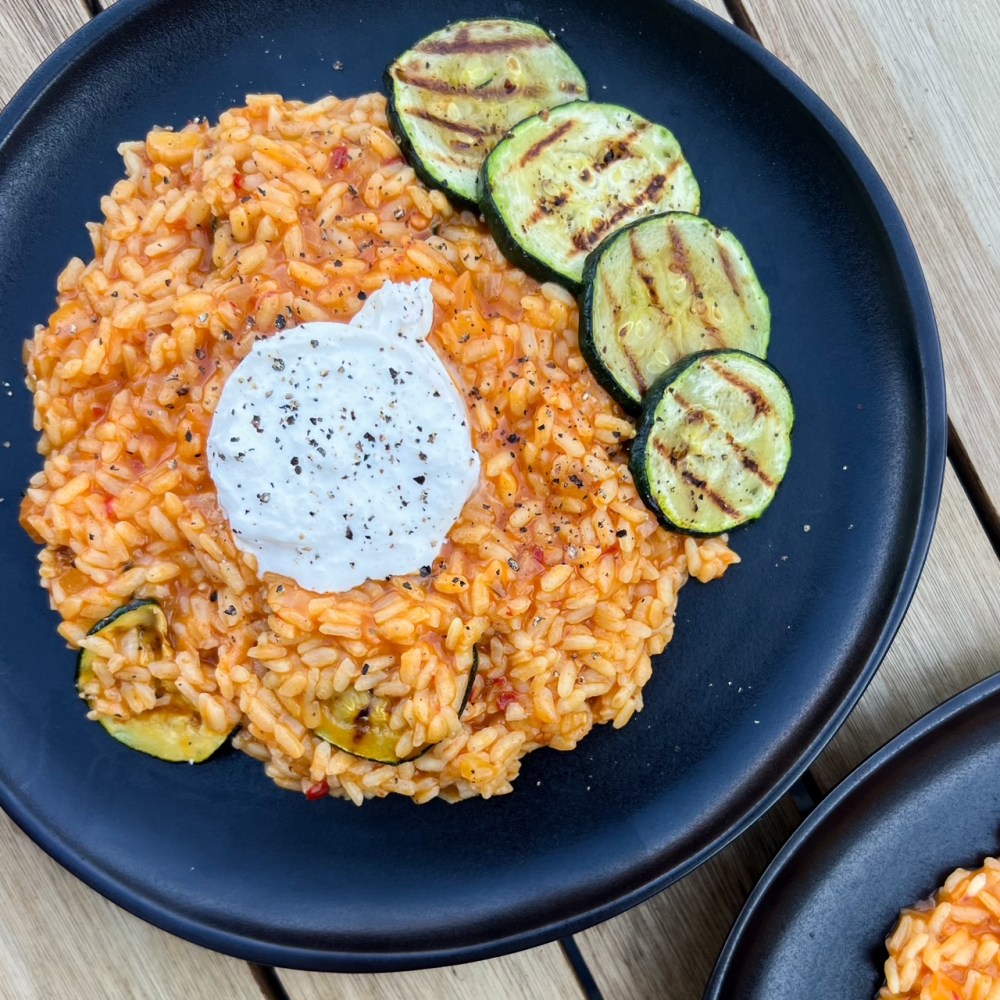‘Nduja risotto met burrata en gegrilde courgette